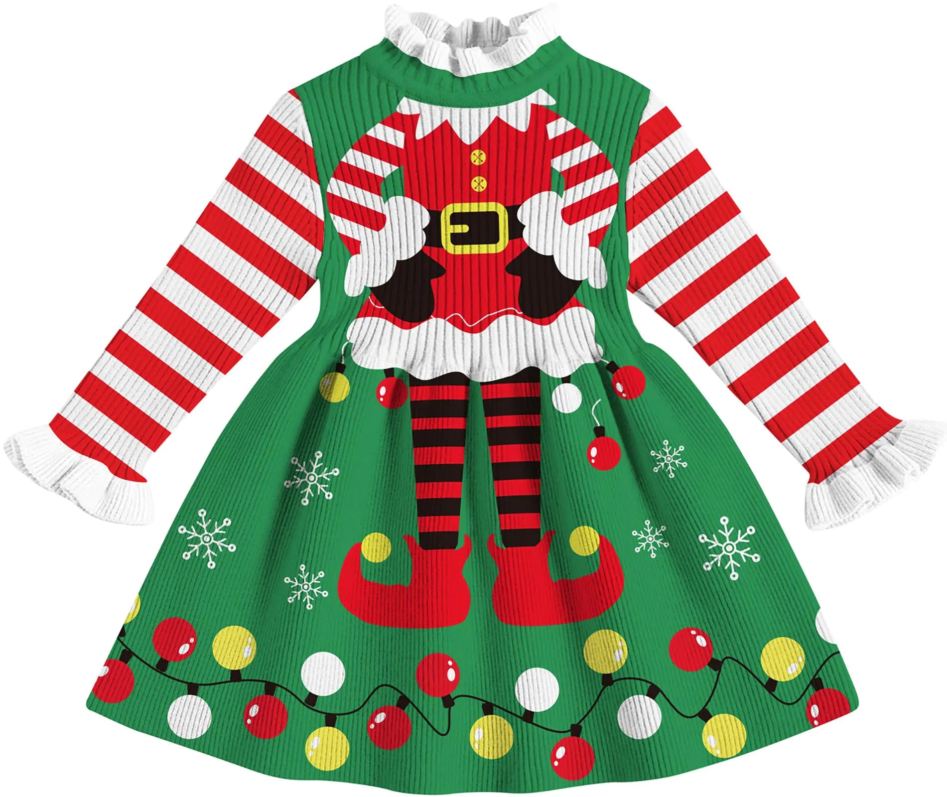 RAISEVERN Girls Christmas Sweater Dress-Kids Long Sleeve Ribbed Knit-Winter-Xmas Snowflakes Dresses-Cute Fake Light Print Holiday Festival Dress Warm Outfits 4-5 T - #  GIAA211710012