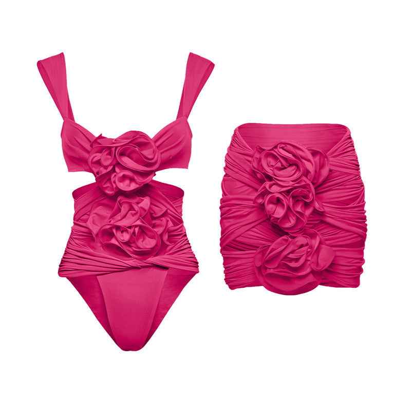 Handmade Floral One Piece Swimsuit Women Beach Vacation Suit Skirt Swimsuit