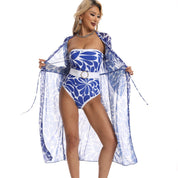 One Piece Sunscreen Swimwear Digital Printed Mesh Blouse Tube Top Swimsuit Women