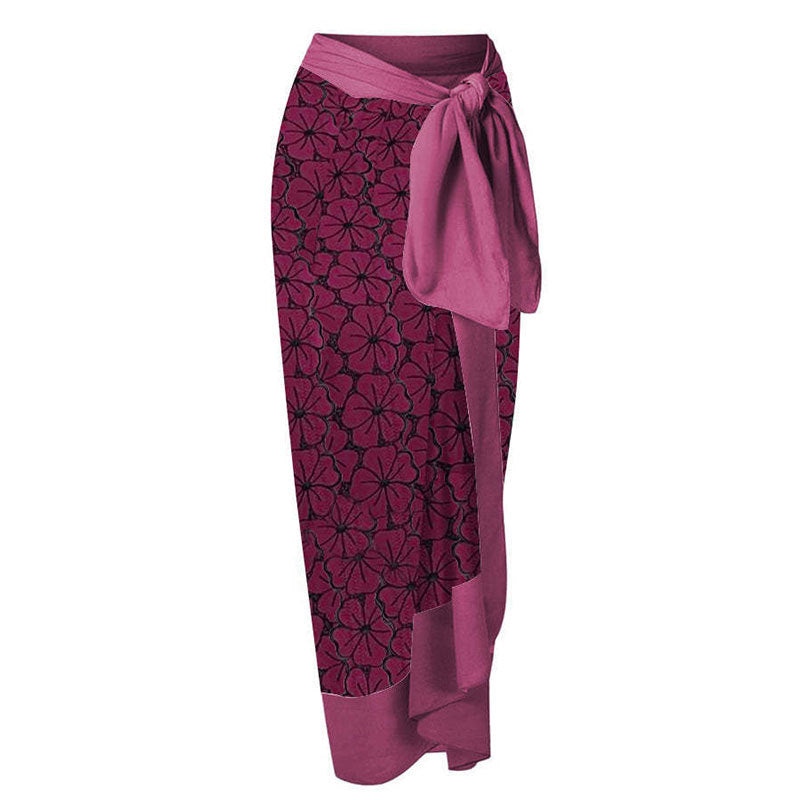 Women One Piece Swimming Bandage Women Tight Retro Printed Bikini Swimsuit Chiffon Skirt Set