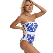 One Piece Sunscreen Swimwear Digital Printed Mesh Blouse Tube Top Swimsuit Women