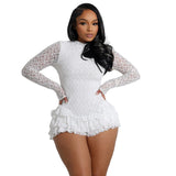 Women Clothing Sexy Lace Long Sleeve Shorts Wooden Ear Backless Jumpsuit