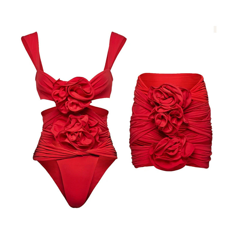Handmade Floral One Piece Swimsuit Women Beach Vacation Suit Skirt Swimsuit