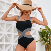 Colorblock One Piece Swimsuit Women Sexy Hollow Out Backless