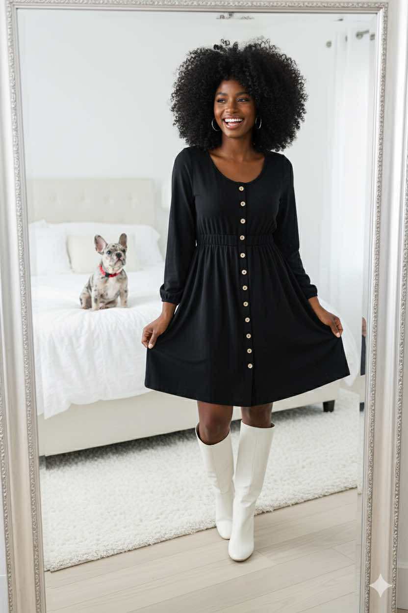 Double Take Scoop Neck Empire Waist Long Sleeve Magic Dress