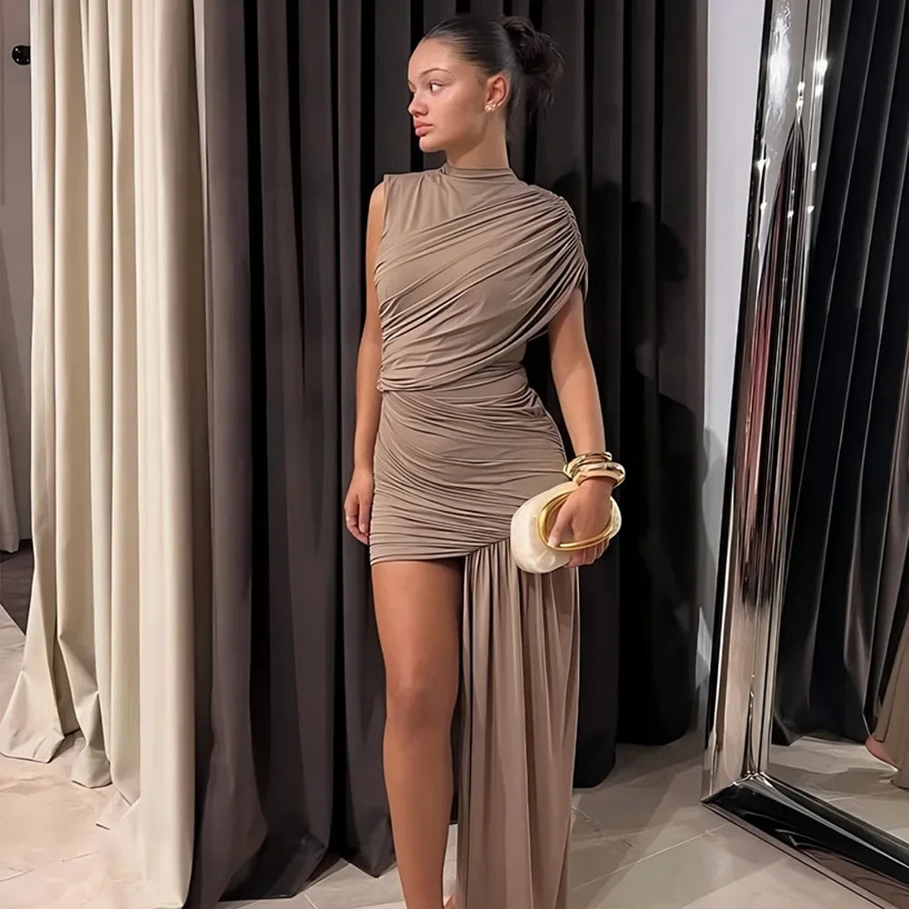 Irregular Pleated Mini Dress | Tassel Hem Streetwear Dress