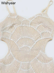 Sequin Hollow Out Spaghetti Strap Backless Mermaid Maxi Dress