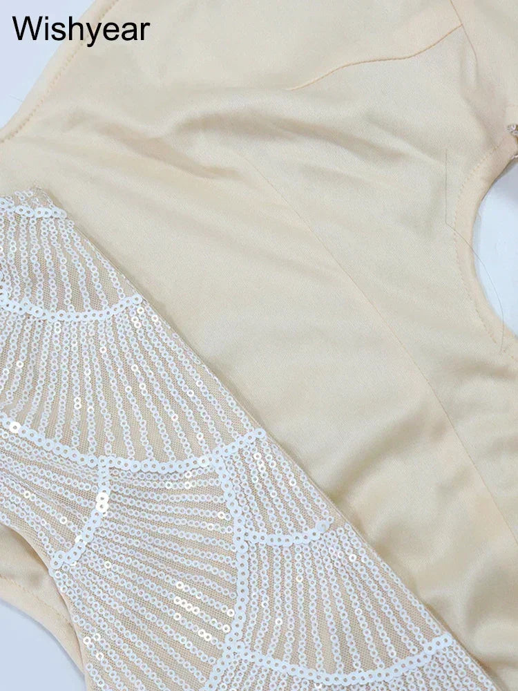 Sequin Hollow Out Spaghetti Strap Backless Mermaid Maxi Dress