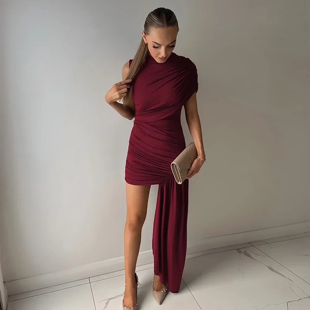 Irregular Pleated Mini Dress | Tassel Hem Streetwear Dress