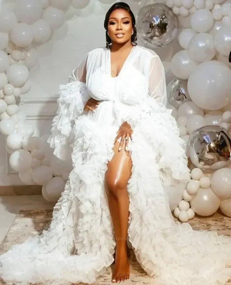 Dressing Gown Perspective Sheer Skirt Long Tulle Robe Puffy