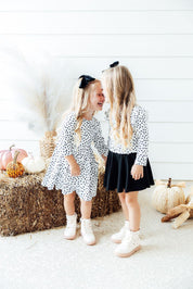 Scattered Dot 3/4 Sleeve Pocket Twirl Dress