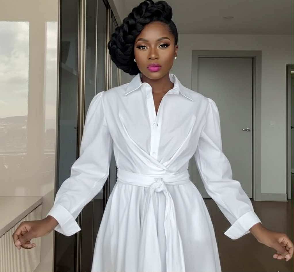 White Strappy Long Sleeve Shirt Dress