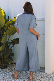 Emmie Half Placket Chest Pockets Wide Leg Jumpsuit