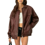 Leather Jacket Loose Long Sleeve Lapel Motorcycle Jacket