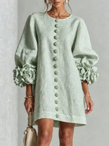 Full Size 3D Floral Sleeve Round Neck Dress Plus Size
