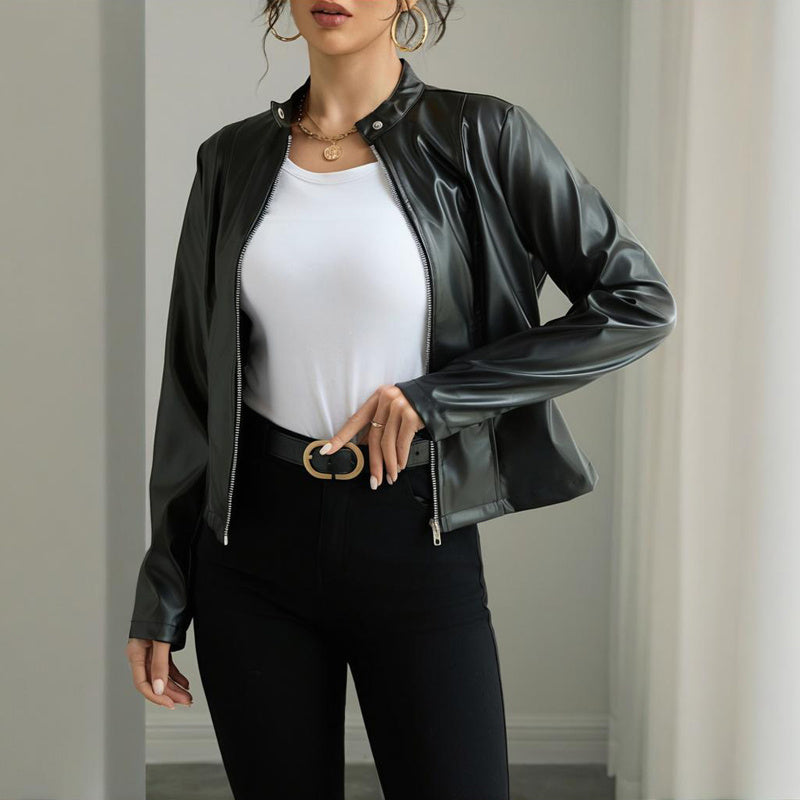 Faux Leather Moto Jacket - Black