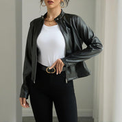 Faux Leather Moto Jacket - Black