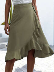 Women Ruffled Wrap Skirt with Asymmetrical Hem