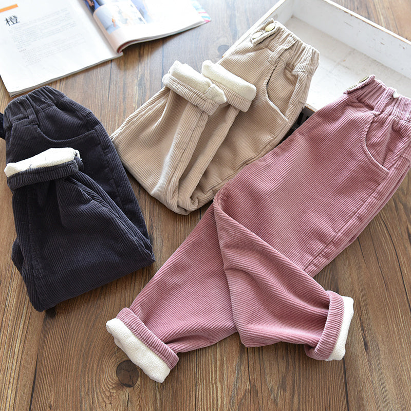 Girls' Winter Velvet Thickened Corduroy Trousers