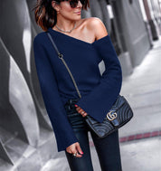 Round Neck Long Sleeve Off Shoulder Top