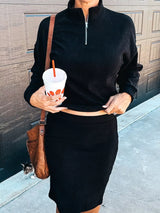 Ribbed Knit Quarter-Zip Top and Skirt Set