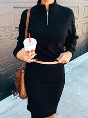 Ribbed Knit Quarter-Zip Top and Skirt Set