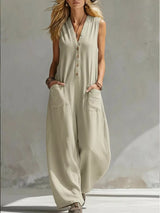Full Size V-Neck Sleeveless Wide-Leg Jumpsuit Plus Size
