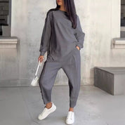 Round Neck Loose And Irregular Long-sleeve Sweater Set