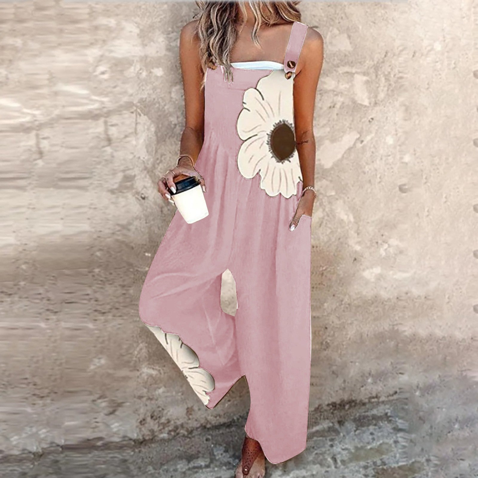 Vintage Print Loose Sleeveless Jumpsuit