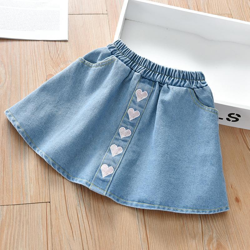 Denim Skirts with Heart Buttons