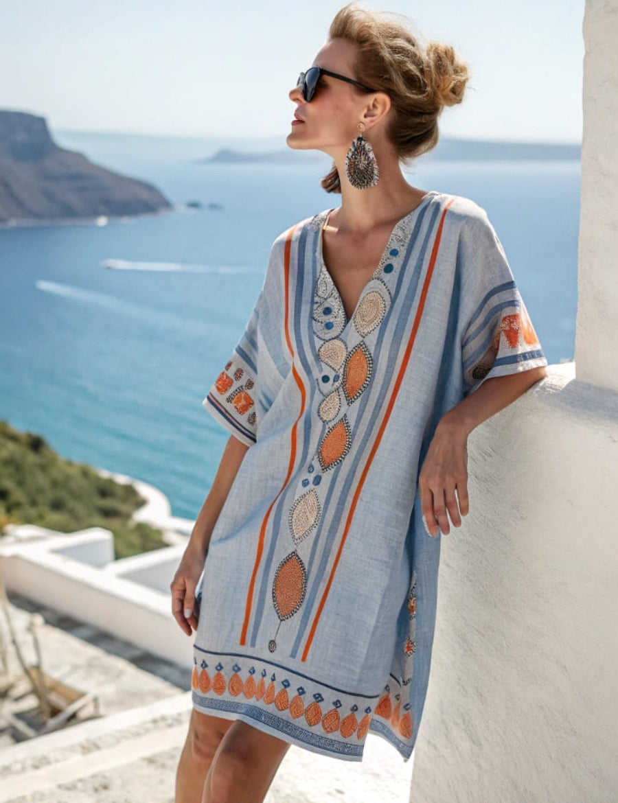 🌸 Chic & Carefree - Loose Printed V-neck  Casual Holiday Dress