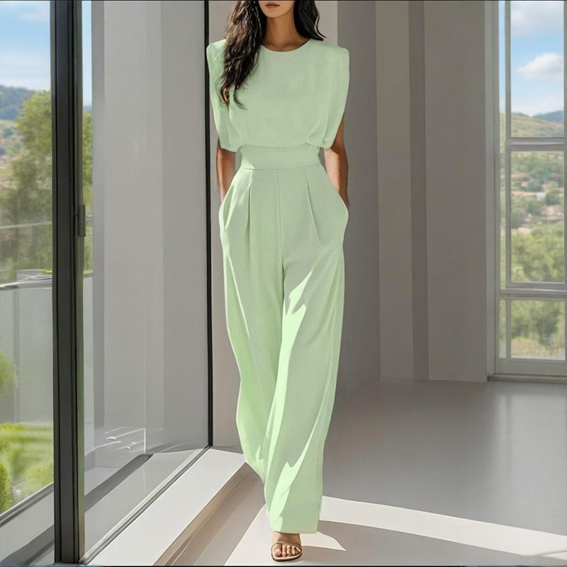 Round Neck Short Sleeve Wide-Leg Jumpsuit
