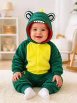 Children's Dinosaur Hooded Fleece One-Piece Jumpsuit
