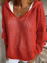 Openwork Long Sleeve Hooded Knit Cover Up