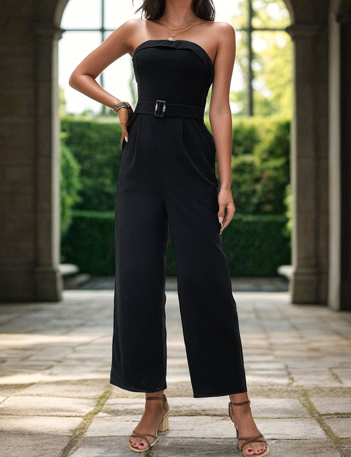 Perfee Tube Jumpsuit with Pockets