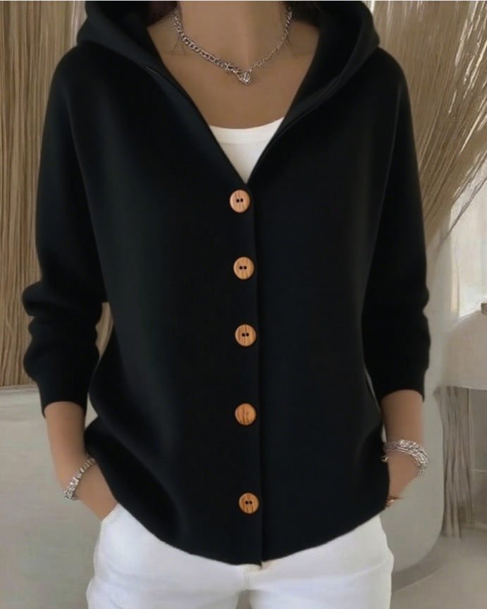 Button Hooded Sweater
