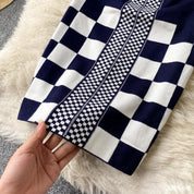 Checkered Pinched Navy and White Dress