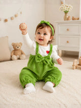 Children's Bow Fuzzy Overalls and Headband Set