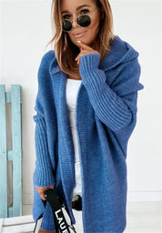Knitted Hooded Cardigan With Batwing Sleeve