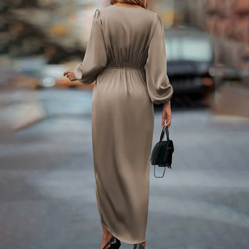 V-Neck Long Sleeve Dress & Asymmetrical Hem