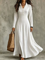 Full Size Frill V-Neck Long Sleeve Maxi Dress Plus Size