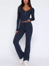 V-Neck Long Sleeve Top and Pants Set