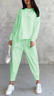 Round Neck Loose And Irregular Long-sleeve Sweater Set