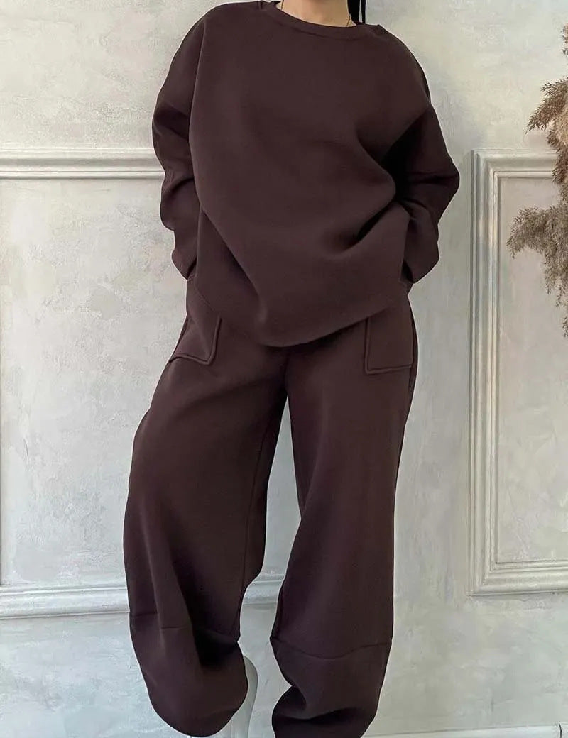 Women's Autumn And Winter Casual Loose Round Neck Long-sleeved Sweater Trousers Suit
