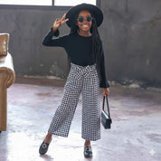 Plaid Wide Leg Pants Long Sleeve Set