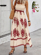 Smocked Printed Wide Strap Maxi Dress