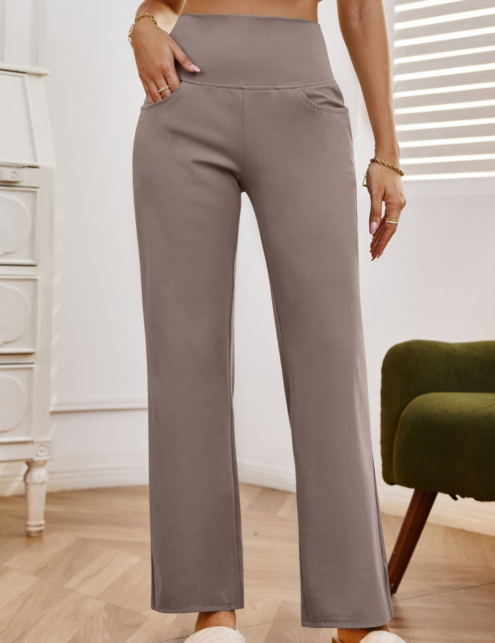 High Waist Wide Leg Pants with Pockets