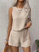 Round Neck Tank Top and Shorts Set