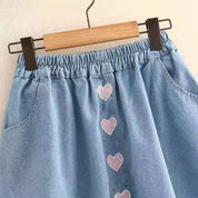 Denim Skirts with Heart Buttons