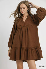 Umgee Corduroy Tiered Babydoll Dress